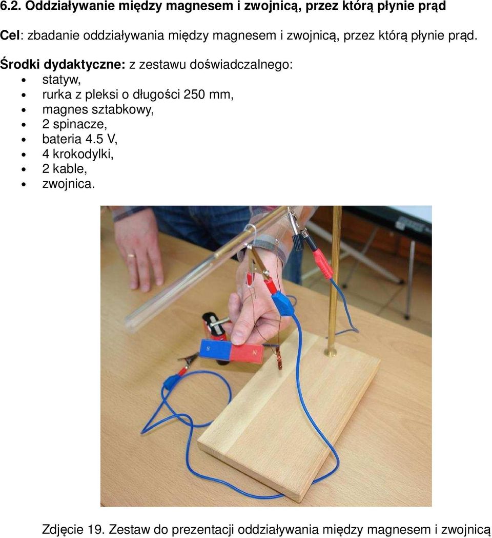 statyw, rurka z pleksi o długości 250 mm, magnes sztabkowy, 2 spinacze, bateria 4.