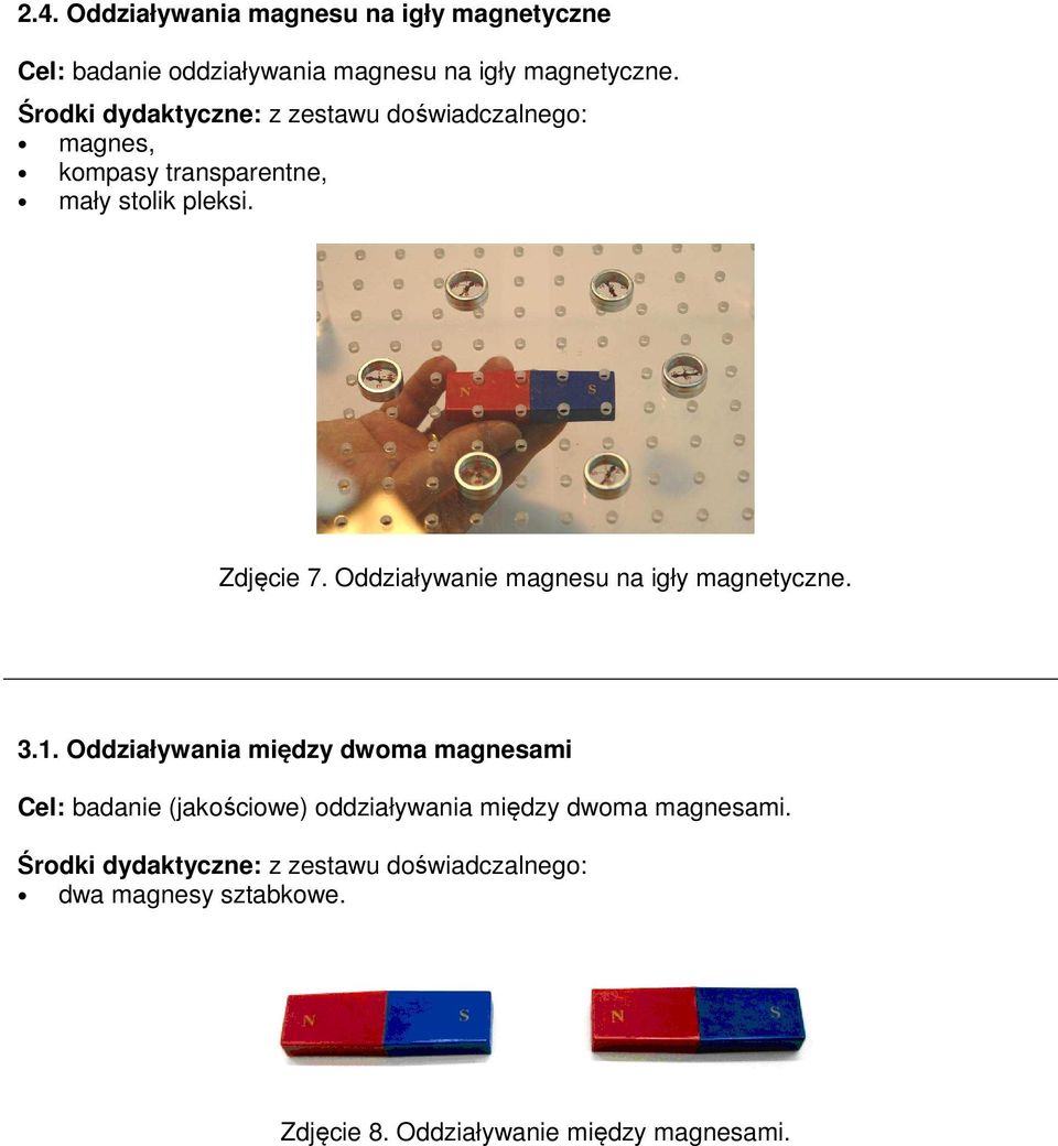 Oddziaływanie magnesu na igły magnetyczne. 3.1.