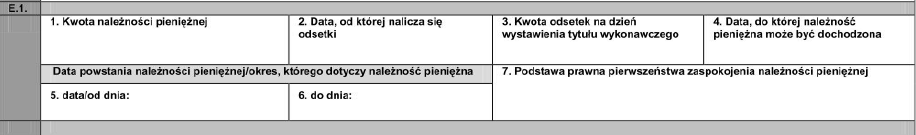 Wzór tytułu wykonawczego E.1. i następne bloki Poz. 3 - wypełnia się w szczególności, gdy przed wystawieniem tytułu wykonawczego wystąpiły przerwy w naliczaniu odsetek.