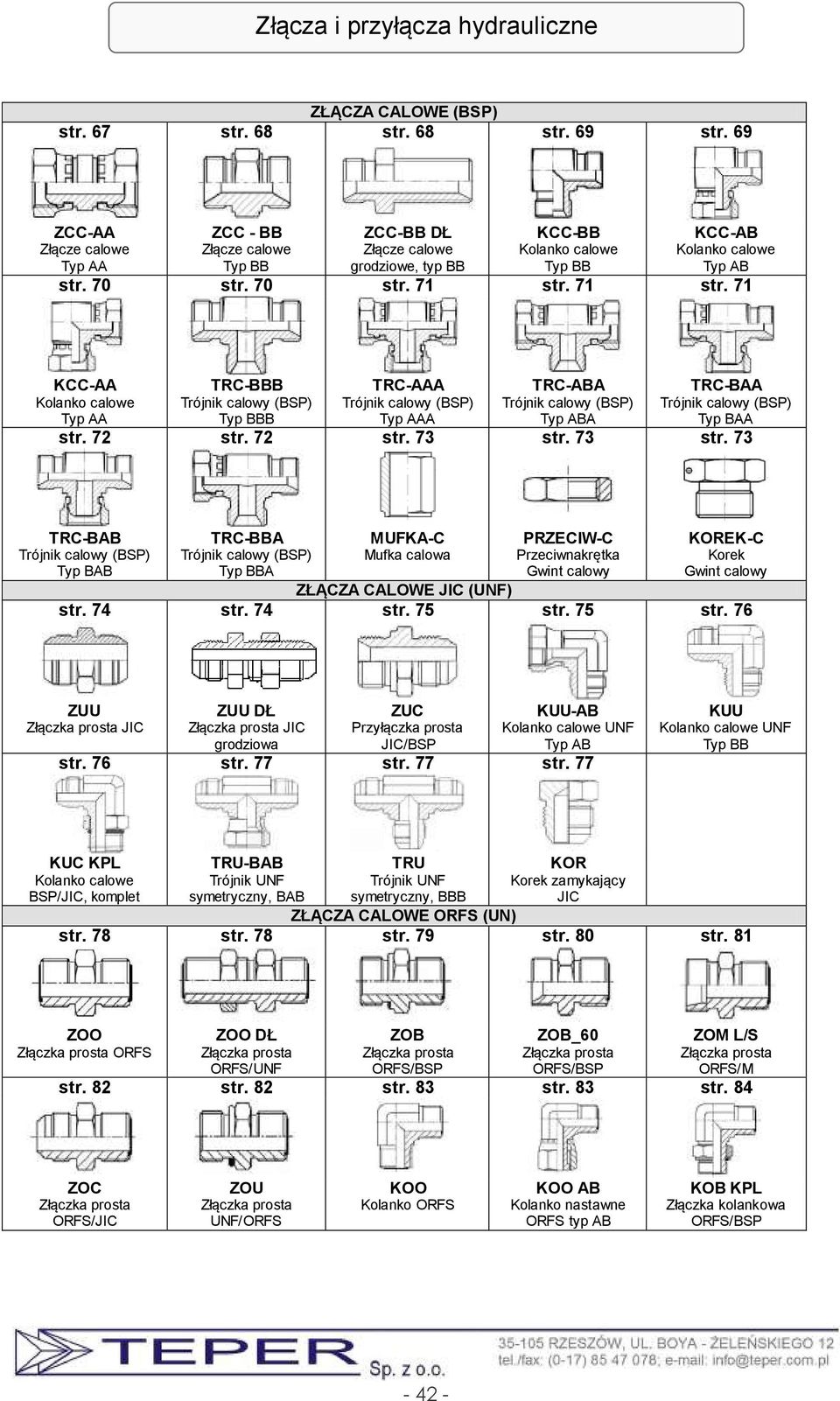 71 str. 71 KCC-AB Kolanko calowe Typ AB KCC-AA Kolanko calowe Typ AA TRC-BBB Trójnik calowy (BSP) Typ BBB TRC-AAA Trójnik calowy (BSP) Typ AAA TRC-ABA Trójnik calowy (BSP) Typ ABA str. 72 str. 72 str. 73 str.