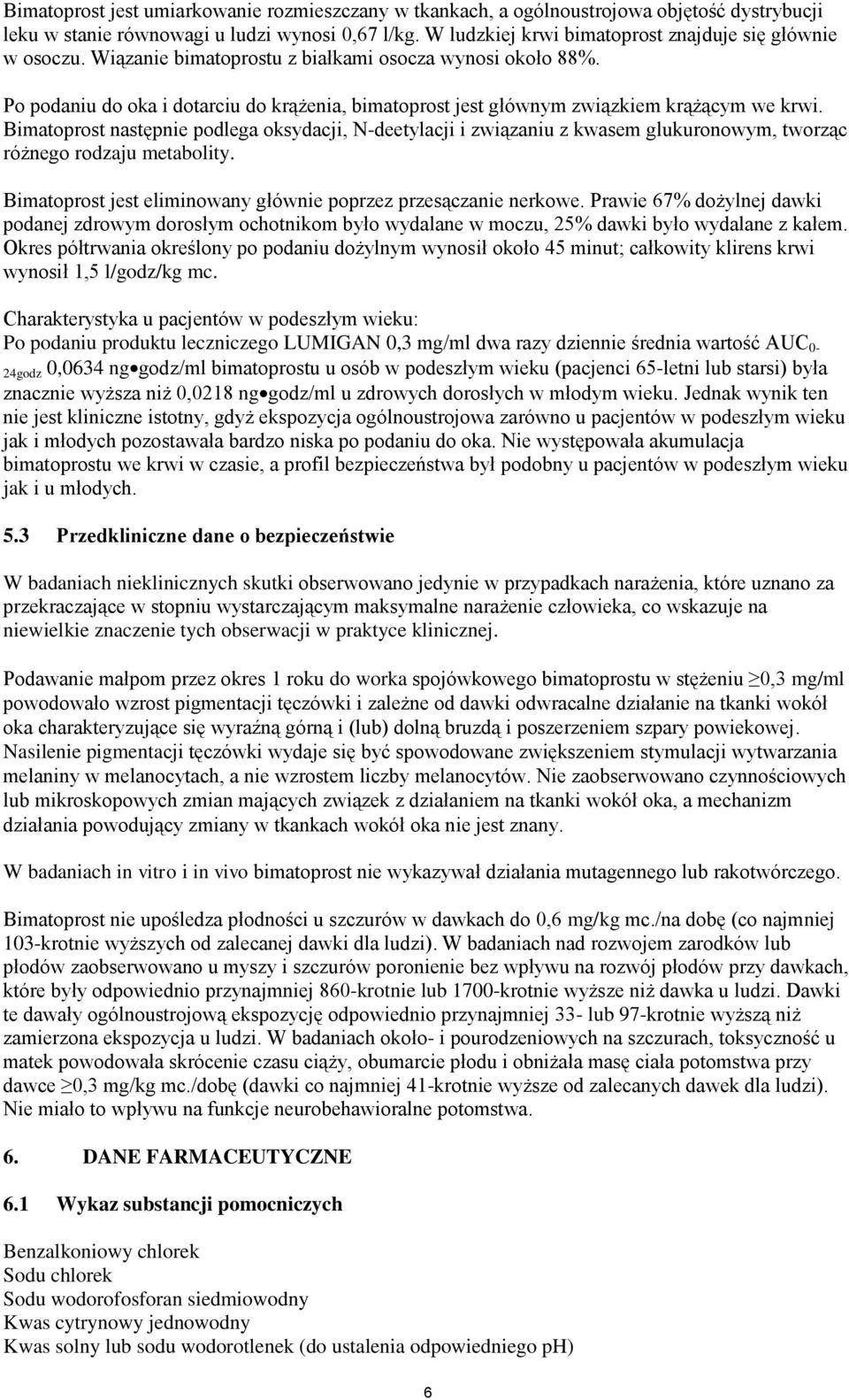 Po podaniu do oka i dotarciu do krążenia, bimatoprost jest głównym związkiem krążącym we krwi.