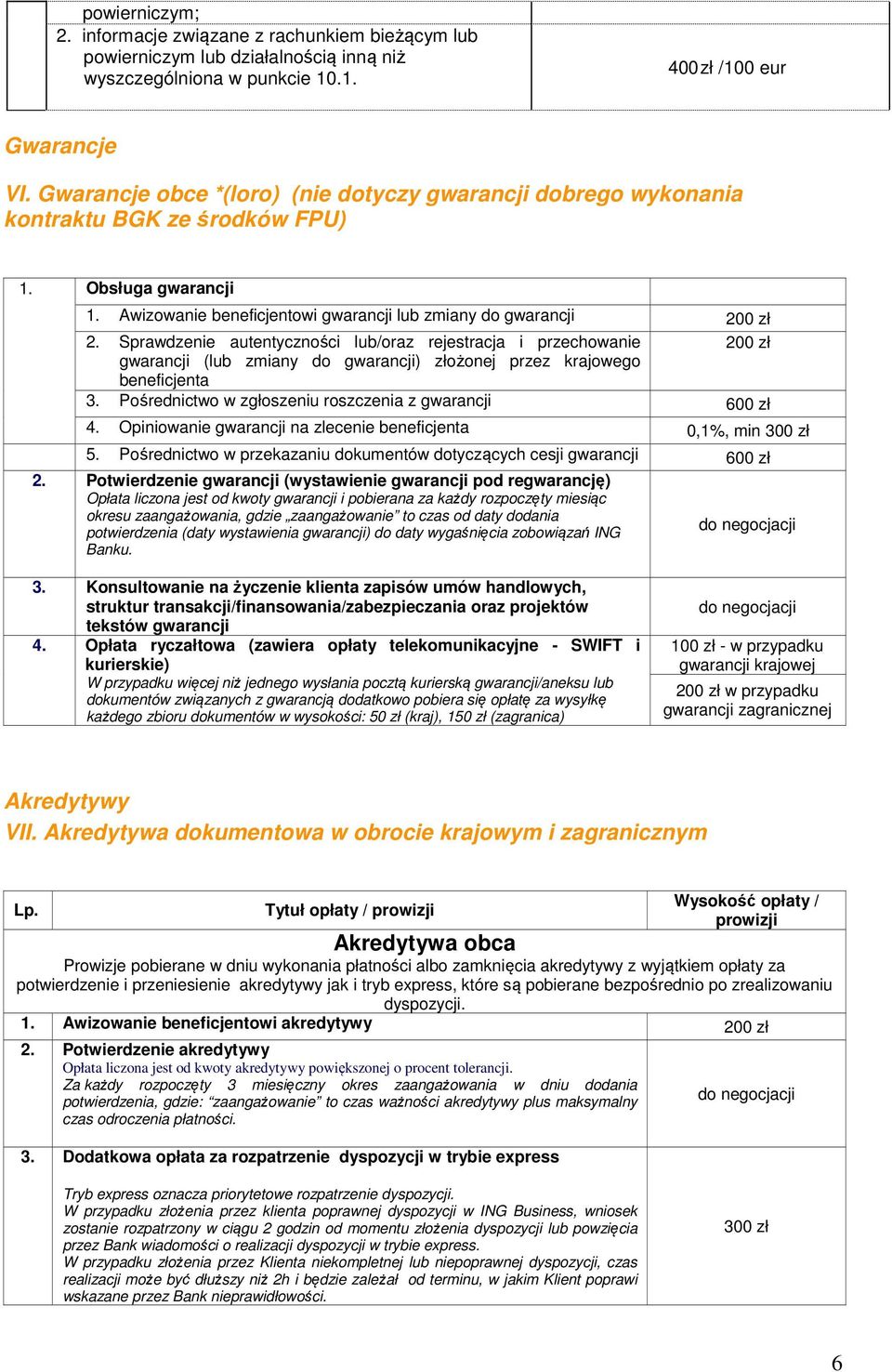 Sprawdzenie autentyczności lub/oraz rejestracja i przechowanie 200 zł gwarancji (lub zmiany do gwarancji) złożonej przez krajowego beneficjenta 3.