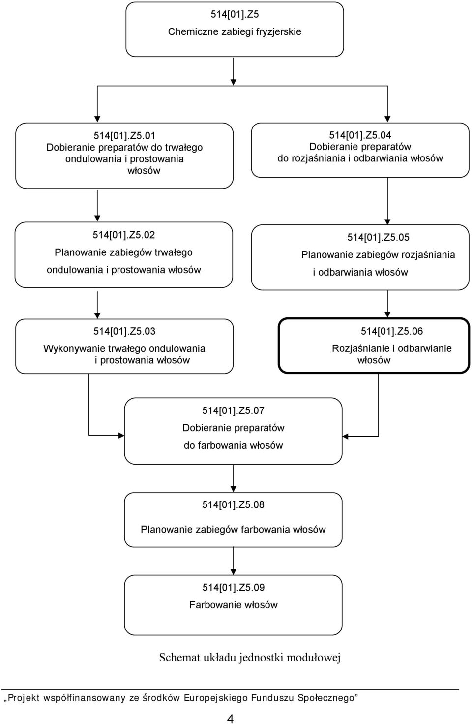 Z5.06 Rozjaśnianie i odbarwianie włosów 514[01].Z5.07 Dobieranie preparatów do farbowania włosów 514[01].Z5.08 Planowanie zabiegów farbowania włosów 514[01].