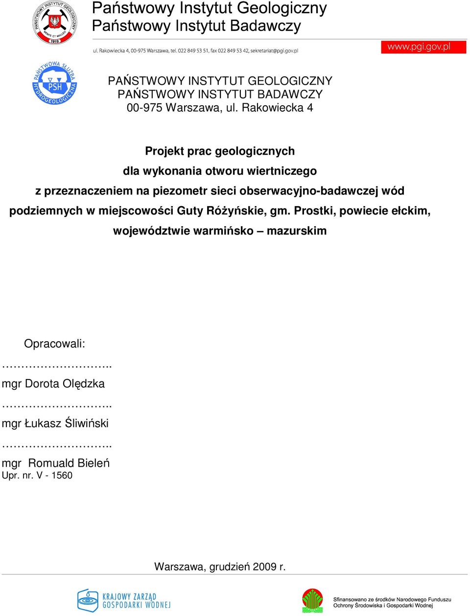 obserwacyjno-badawczej wód podziemnych w miejscowości Guty RóŜyńskie, gm.