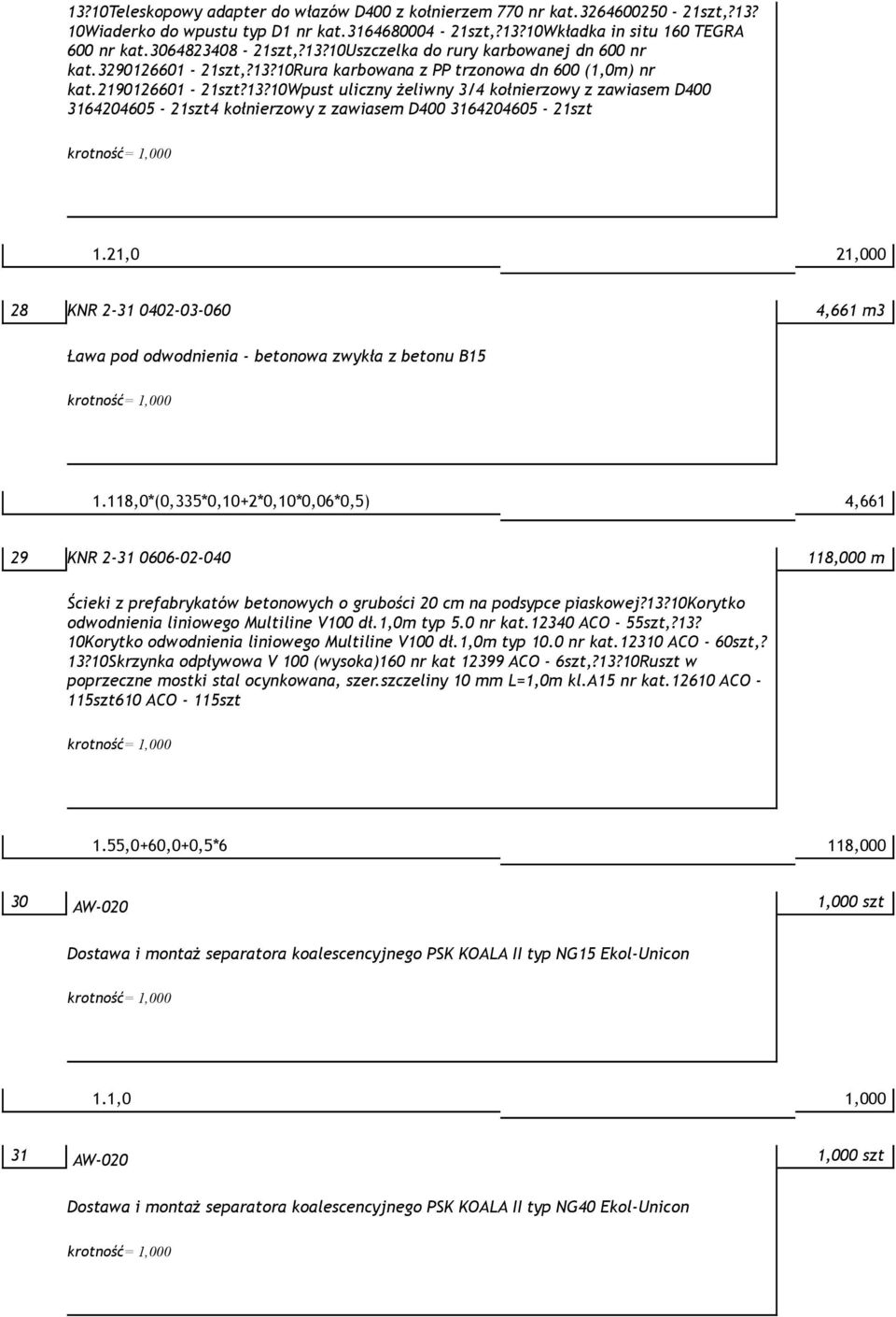 21,0 21,000 28 KNR 2-31 0402-03-060 4,661 m3 Ława pod odwodnienia - betonowa zwykła z betonu B15 1.