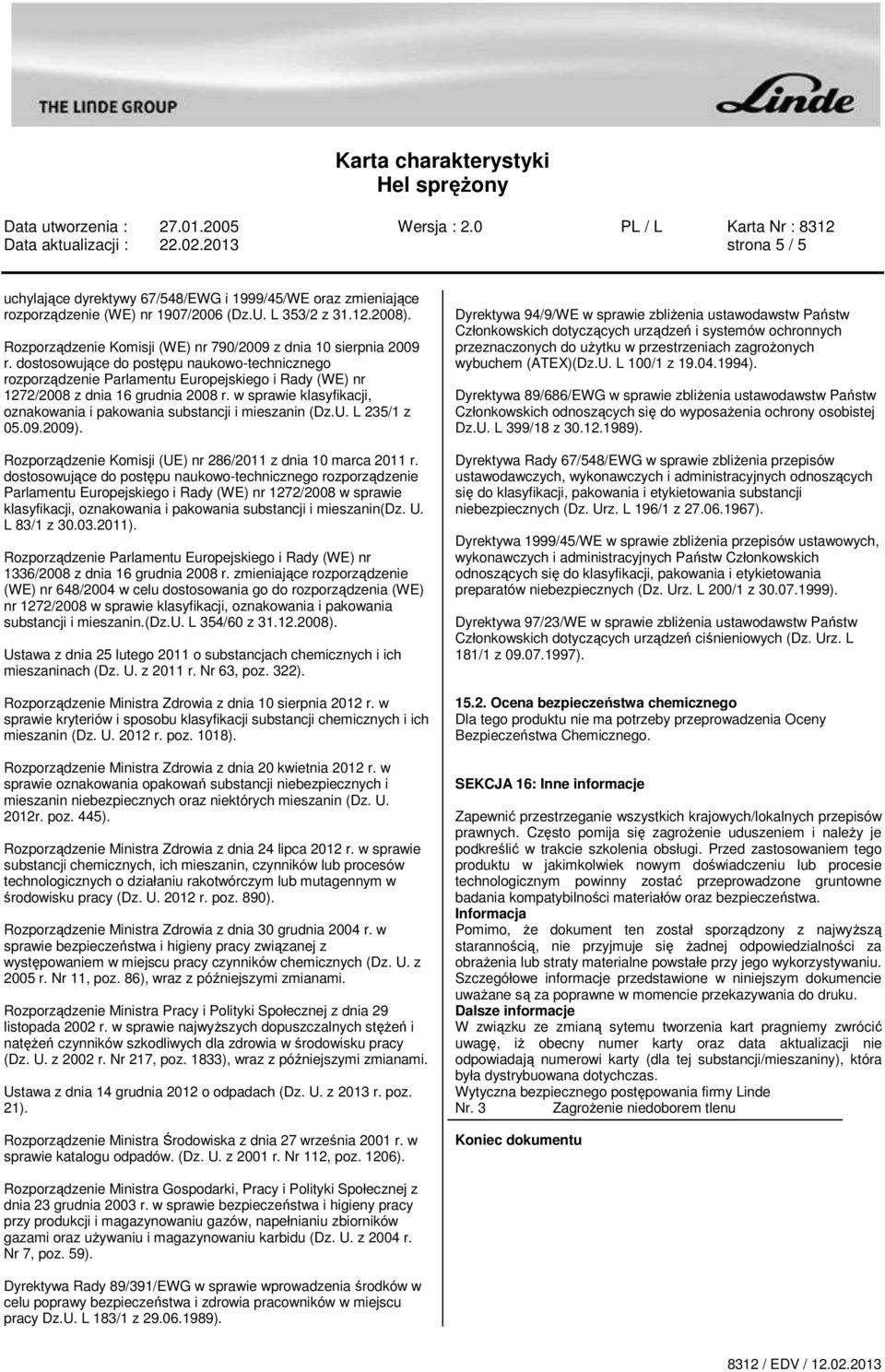 dostosowujące do postępu naukowo-technicznego rozporządzenie Parlamentu Europejskiego i Rady (WE) nr 1272/2008 z dnia 16 grudnia 2008 r.