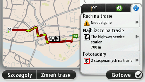 Uwaga: aby korzystać z usługi TomTom Traffic, wymagana jest odpowiednia subskrypcja lub odbiornik.