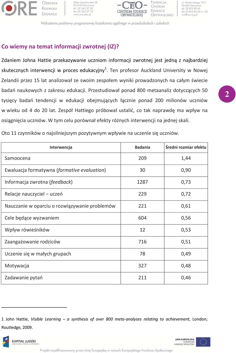 Przestudiował ponad 800 metaanaliz dotyczących 50 tysięcy badań tendencji w edukacji obejmujących łącznie ponad 200 milionów uczniów w wieku od 4 do 20 lat.