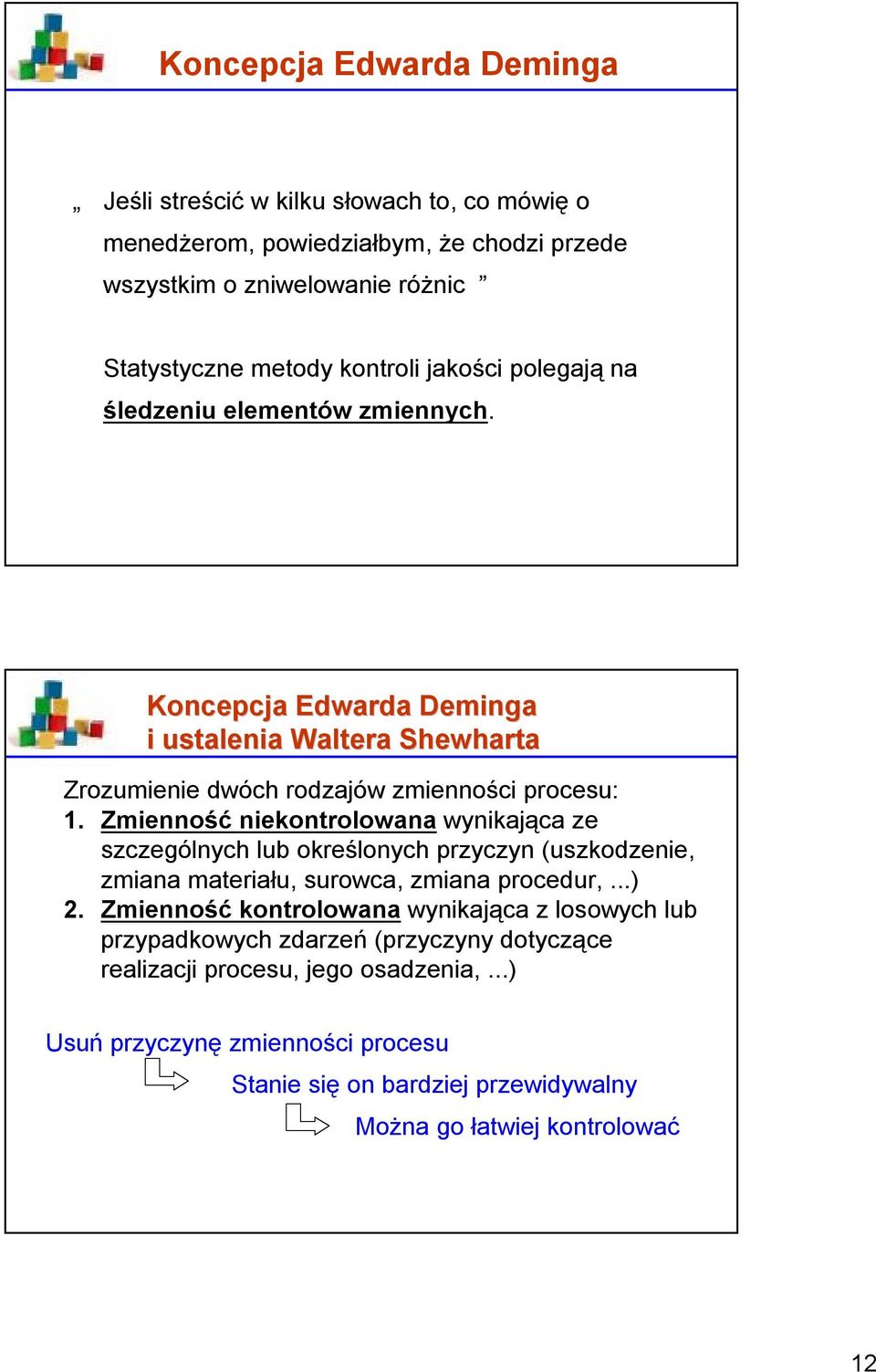 Zmienność niekontrolowana wynikająca ze szczególnych lub określonych przyczyn (uszkodzenie, zmiana materiału, surowca, zmiana procedur,...) 2.