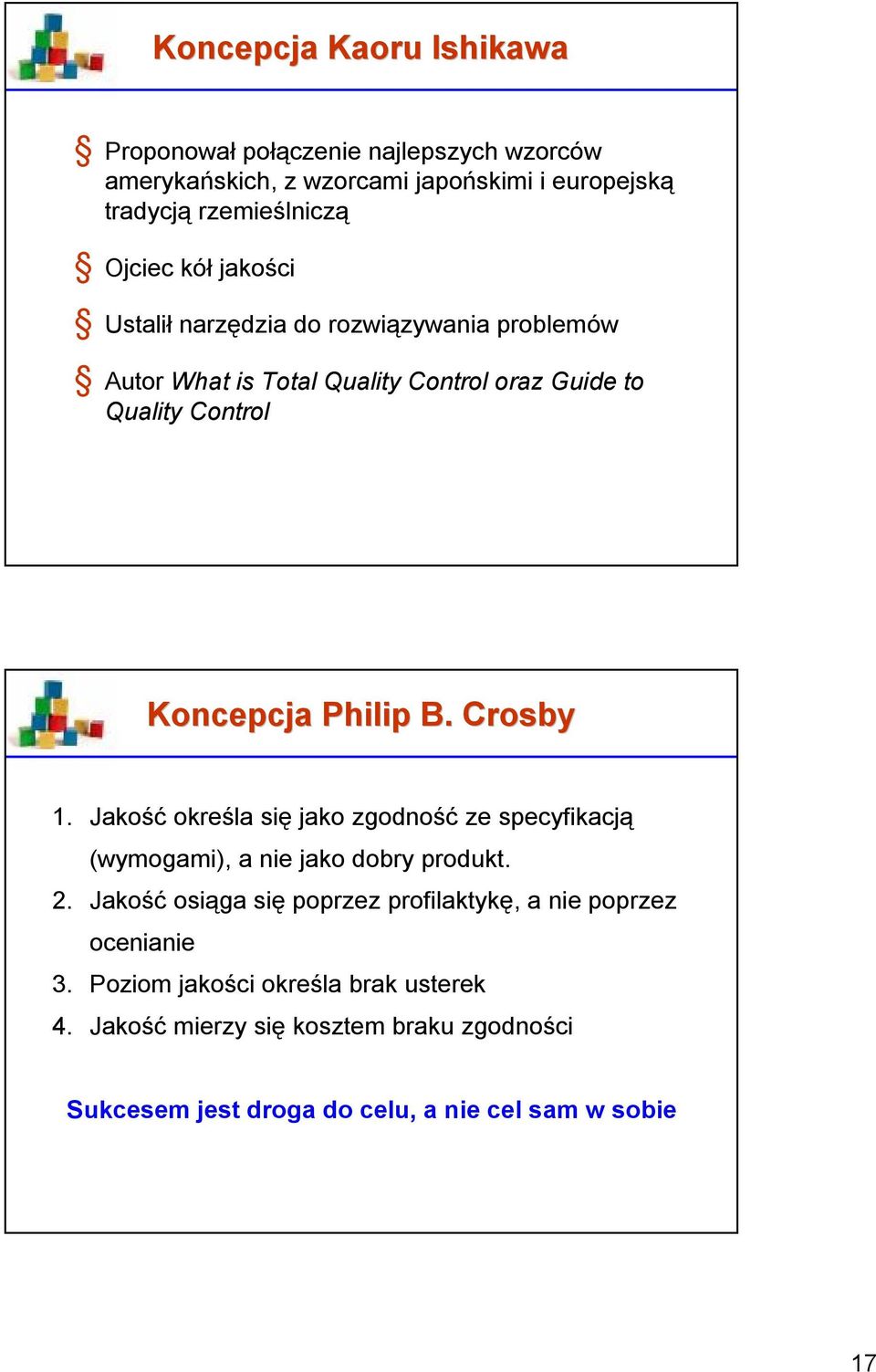 Crosby 1. Jakość określa się jako zgodność ze specyfikacją (wymogami), a nie jako dobry produkt. 2.