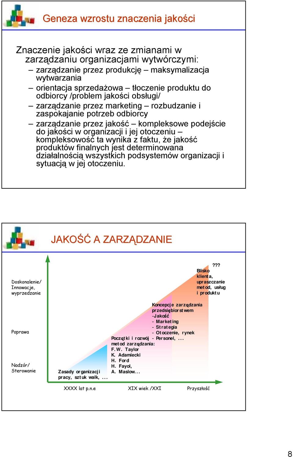 otoczeniu kompleksowość ta wynika z faktu, że jakość produktów finalnych jest determinowana działalnością wszystkich podsystemów organizacji i sytuacją w jej otoczeniu.