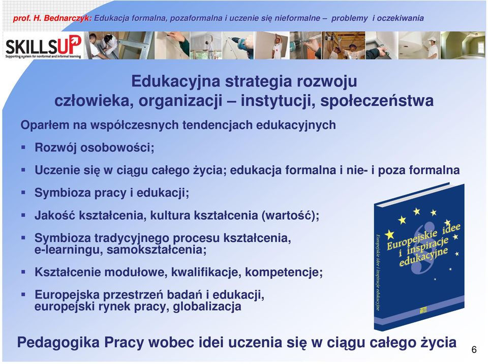 kultura kształcenia (wartość); Symbioza tradycyjnego procesu kształcenia, e-learningu, samokształcenia; Kształcenie modułowe, kwalifikacje,