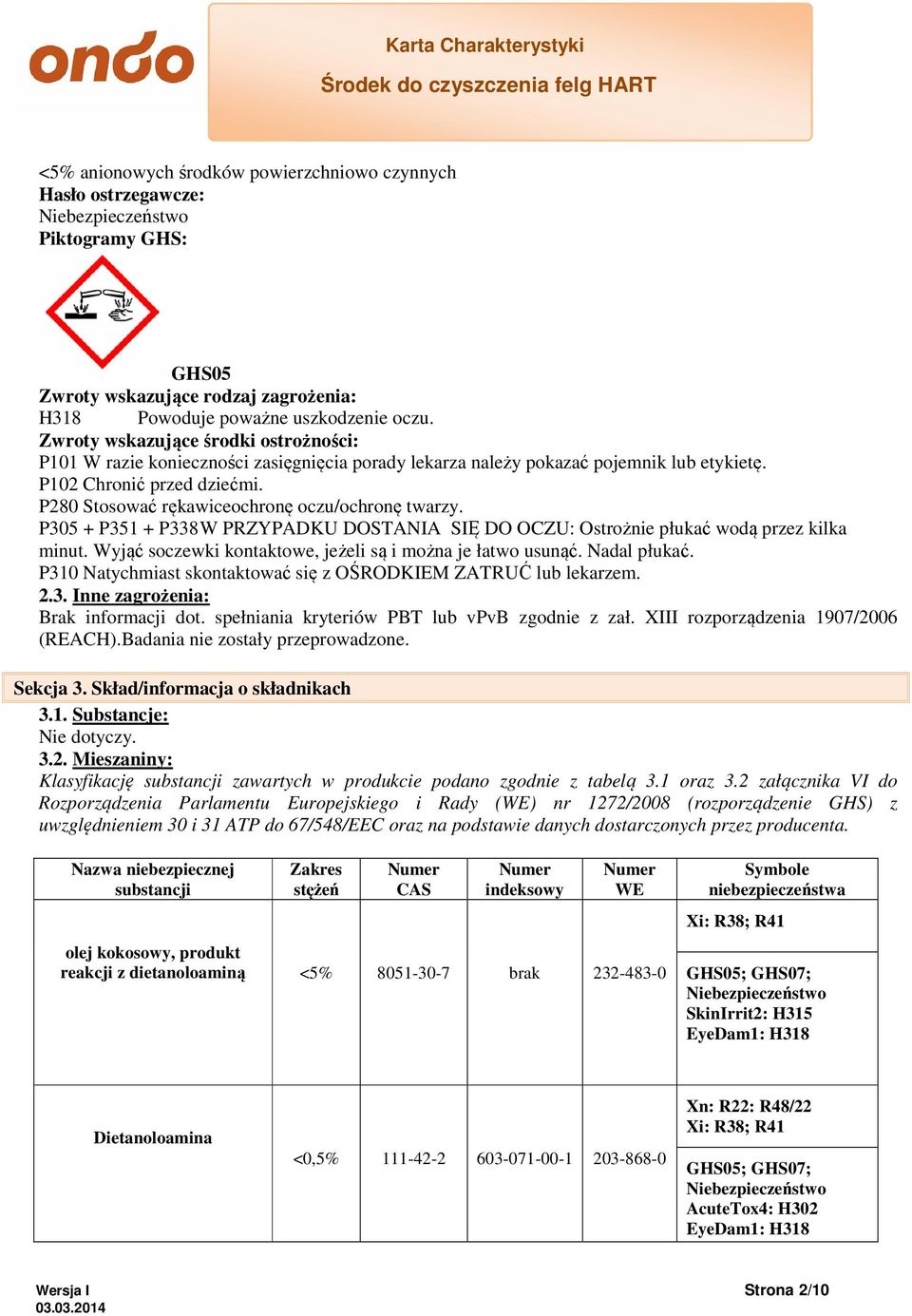 P280 Stosować rękawiceochronę oczu/ochronę twarzy. P305 + P351 + P338 W PRZYPADKU DOSTANIA SIĘ DO OCZU: Ostrożnie płukać wodą przez kilka minut.