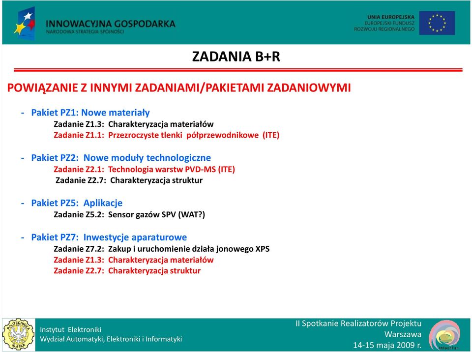 1: Przezroczyste tlenki półprzewodnikowe (ITE) - Pakiet PZ2: Nowe moduły technologiczne Zadanie Z2.