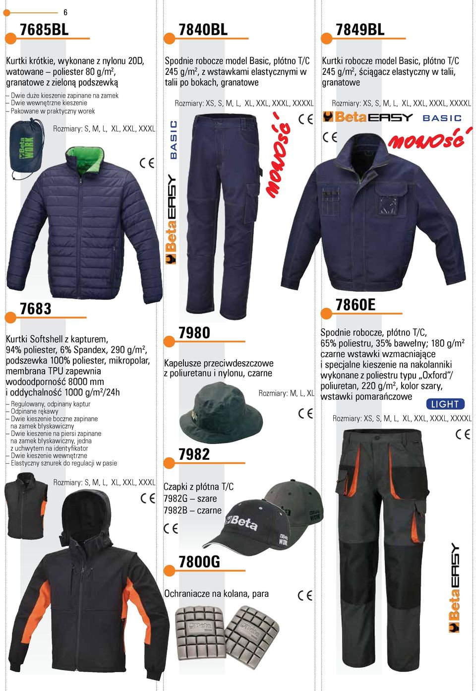 talii, granatowe BASIC 7683 Kurtki Softshell z kapturem, 94% poliester, 6% Spandex, 290 g/m 2, podszewka 100% poliester, mikropolar, membrana TPU zapewnia wodoodporność 8000 mm i oddychalność 1000