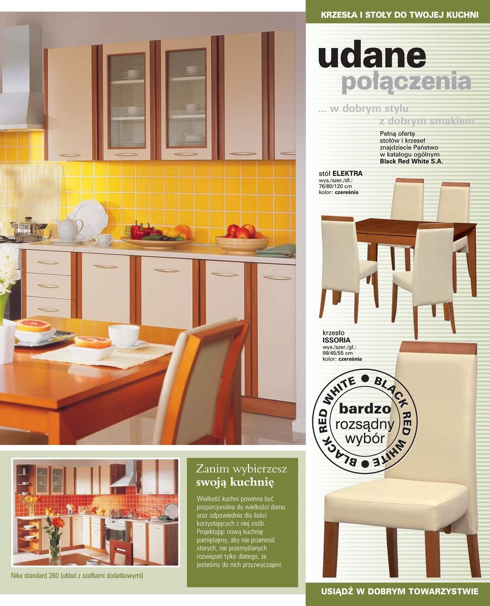 krzesło ISSORIA : 99/45/55 cm kolor: czereśnia Zanim wybierzesz swoją kuchnię Nika standard 260 (układ z szafkami dodatkowymi) Wielkość kuchni powinna być