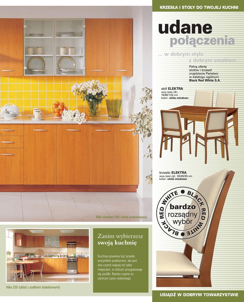 krzesło ELEKTRA : 93/45/55 cm kolor: olcha miodowa Nika standard 260 (układ podstawowy) Zanim wybierzesz swoją kuchnię Kuchnia powinna być przede