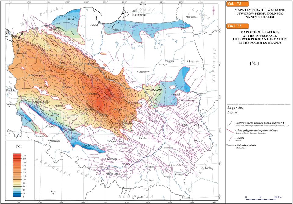 5 54 Suwałki Kszalin Elbląg MAP OF TEMPERATURES AT THE TOP SURFACE OF LOWER PERMIAN FORMATION IN THE POLISH LOWLANDS Olsztyn Łmża Bydgszcz Białystk Ostrłęka Truń Ciechanów N I E M C Y Grzów Wlkp.