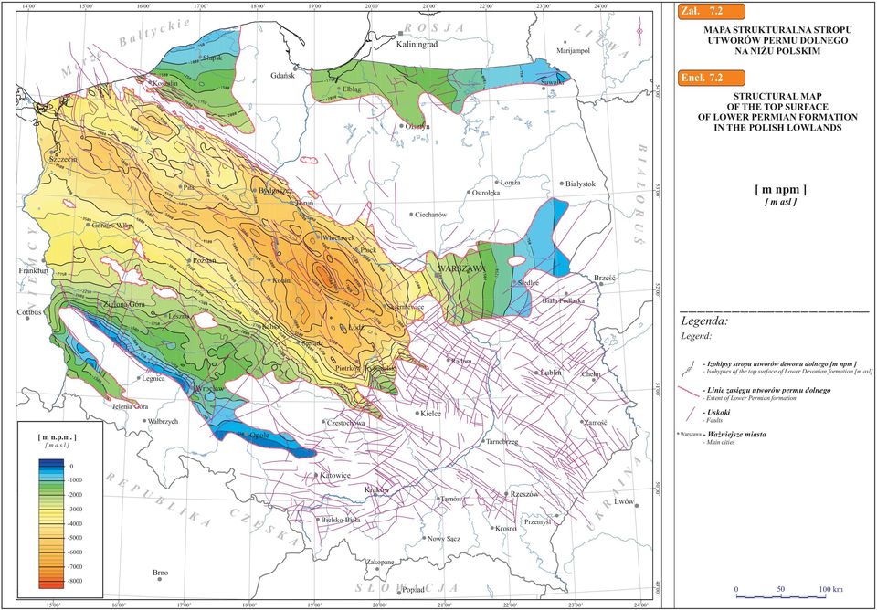 2 54 Suwałki Kszalin Elbląg STRUCTURAL MAP OF THE TOP SURFACE OF LOWER PERMIAN FORMATION IN THE POLISH LOWLANDS Olsztyn Łmża Bydgszcz Białystk Ostrłęka Truń Ciechanów N I E M C Y Grzów Wlkp.