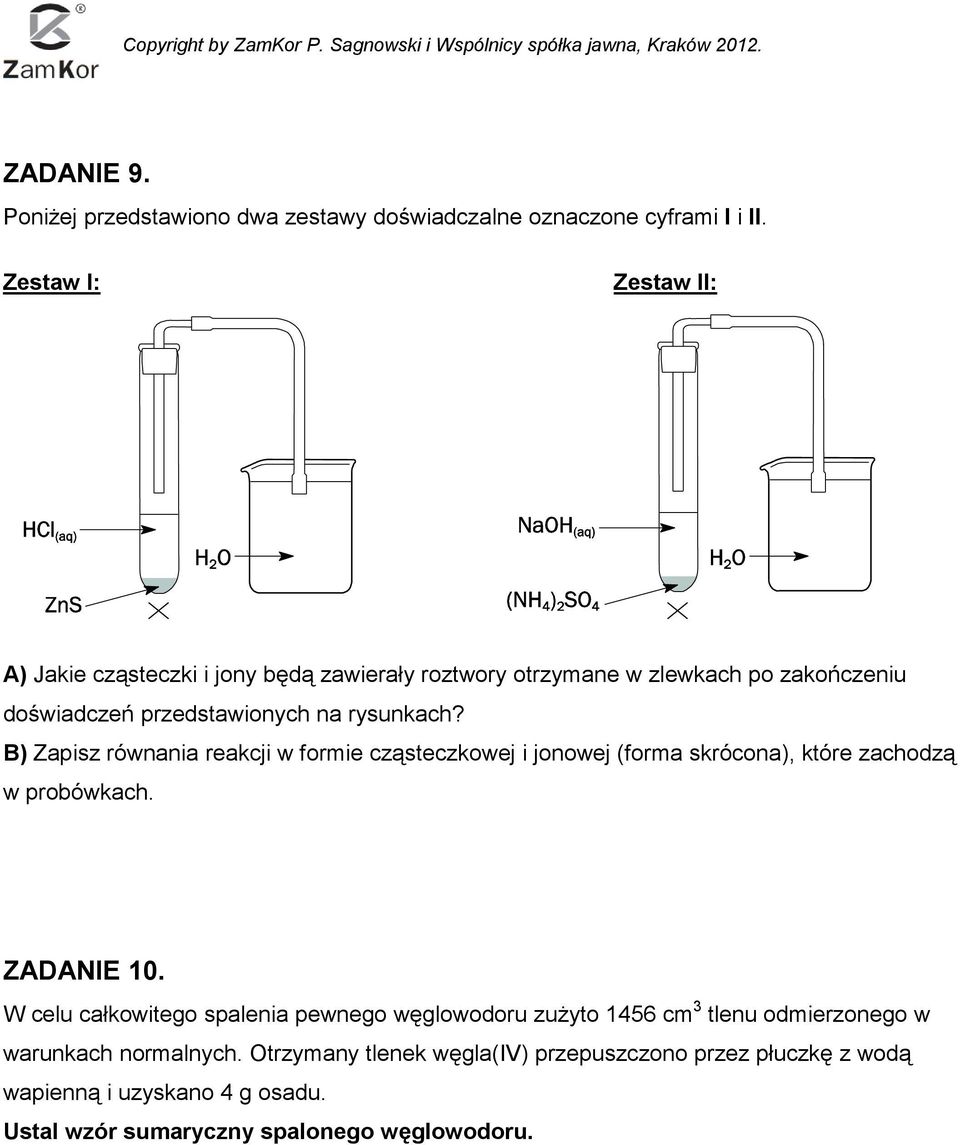 B) Zapisz równania reakcji w formie cząsteczkowej i jonowej (forma skrócona), które zachodzą w probówkach. ZADANIE 10.