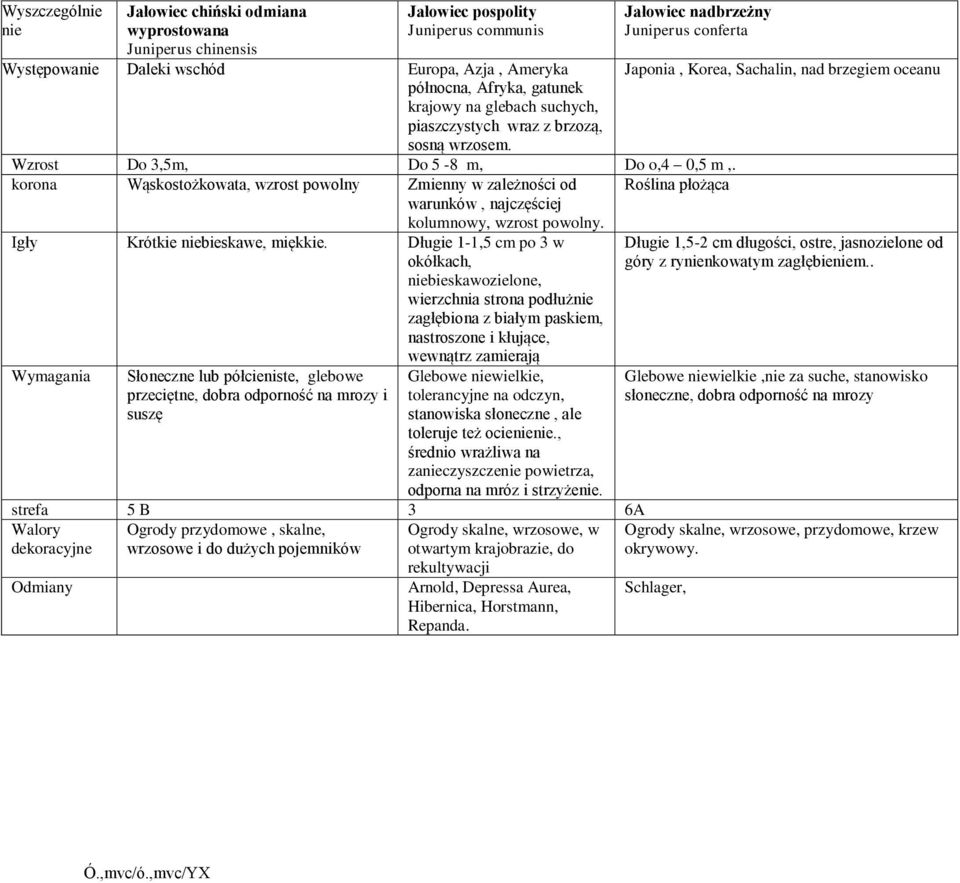 Wąskostożkowata, wzrost powolny Zmienny w zależności od warunków, najczęściej kolumnowy, wzrost powolny. Roślina płożąca Krótkie niebieskawe, miękkie.