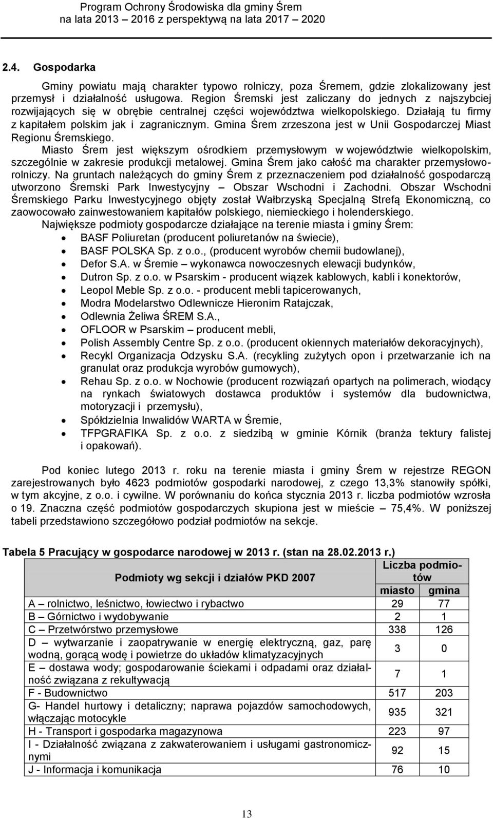 Gmina Śrem zrzeszona jest w Unii Gospodarczej Miast Regionu Śremskiego. Miasto Śrem jest większym ośrodkiem przemysłowym w województwie wielkopolskim, szczególnie w zakresie produkcji metalowej.