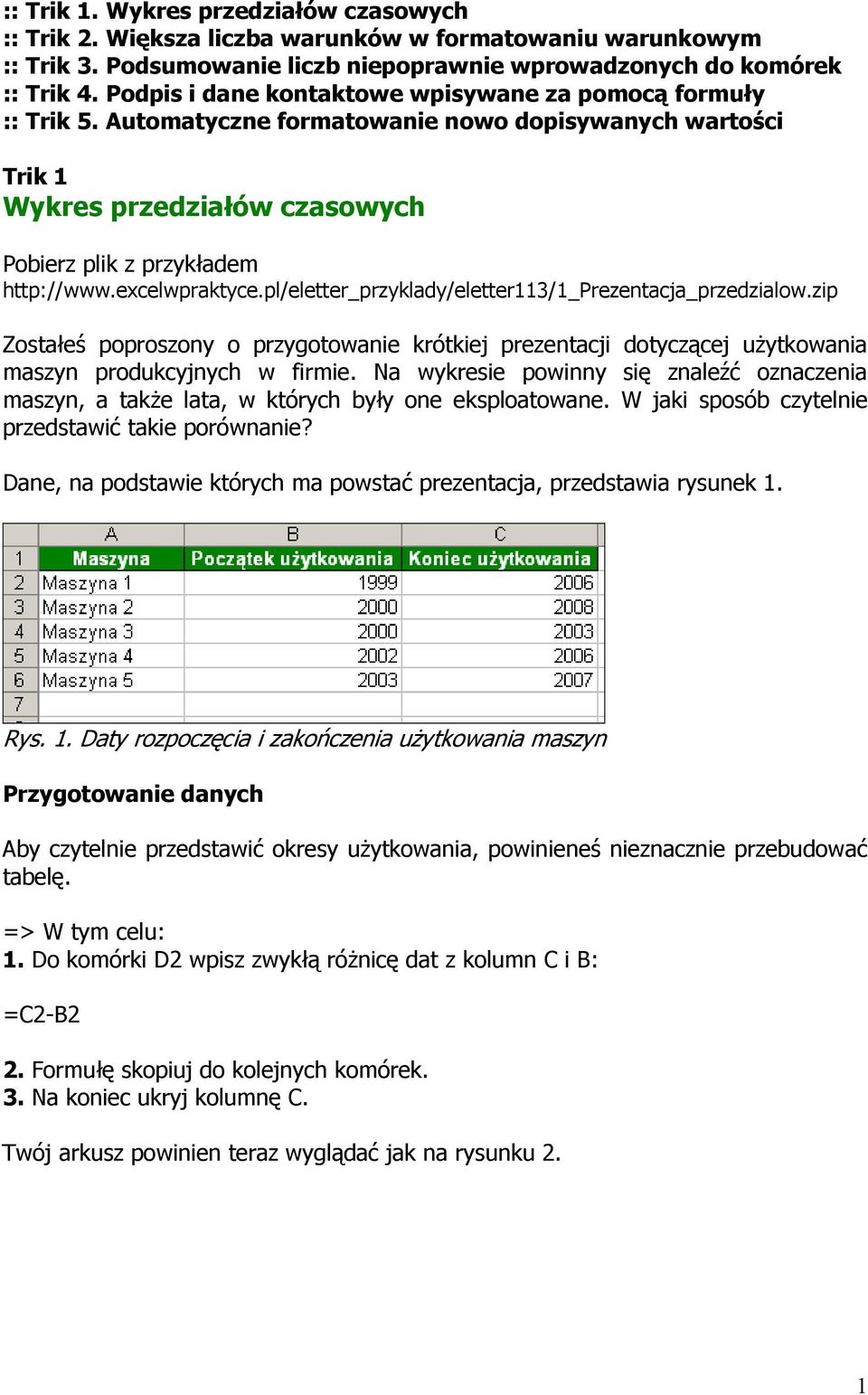 excelwpraktyce.pl/eletter_przyklady/eletter113/1_prezentacja_przedzialow.zip Zostałeś poproszony o przygotowanie krótkiej prezentacji dotyczącej uŝytkowania maszyn produkcyjnych w firmie.