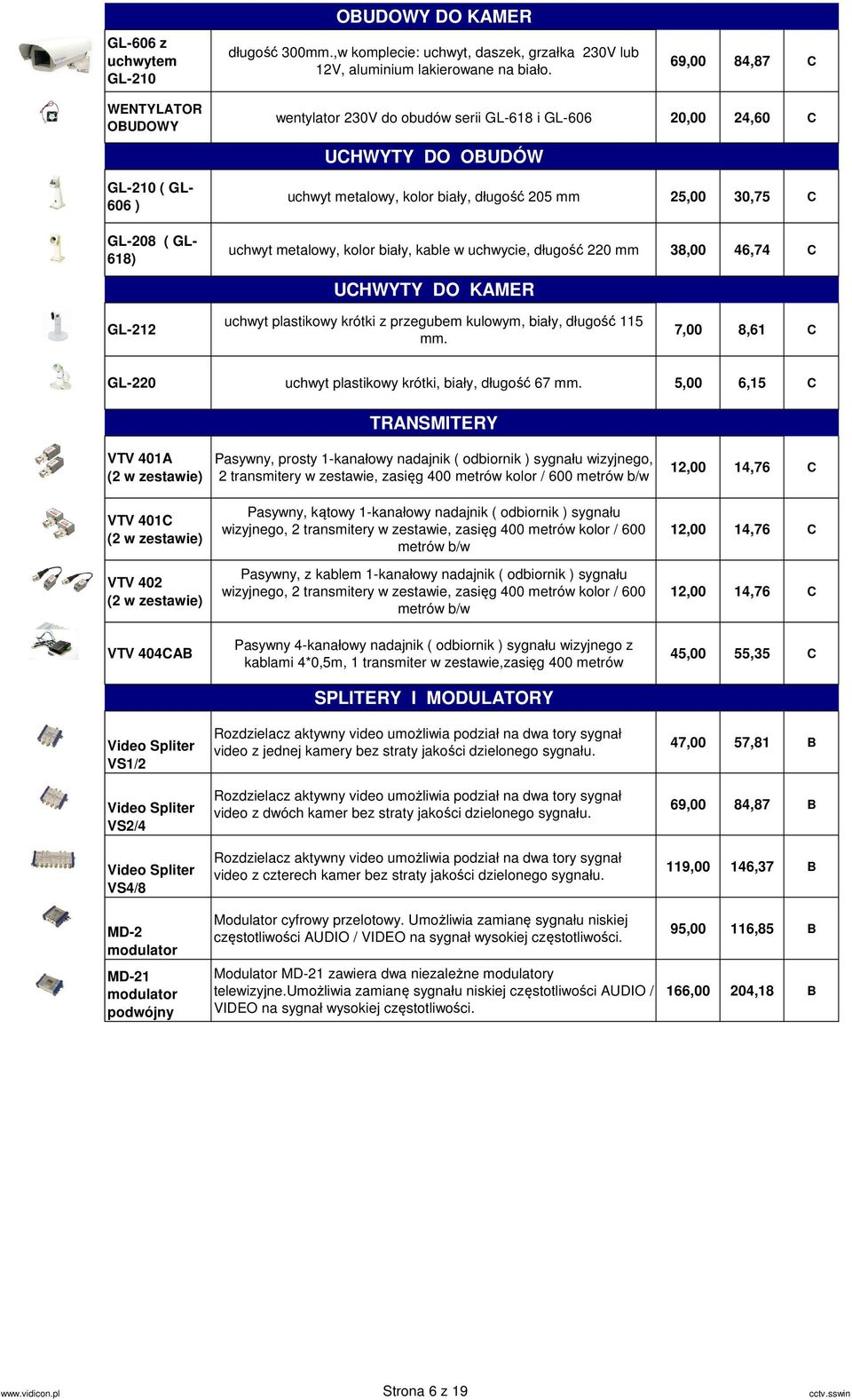 25,00 30,75 C uchwyt metalowy, kolor biały, kable w uchwycie, długość 220 mm 38,00 46,74 C GL-212 UCHWYTY DO KAMER uchwyt plastikowy krótki z przegubem kulowym, biały, długość 115 mm.