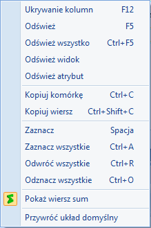 Oprócz nazw baz danych na panelu wyświetlane są wartości wybranych przez Użytkownika atrybutów.