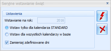 4.3.5 Płace i Kadry W zakładka Płace i Kadry dostępna jest funkcja seryjnego Wstawiania świąt.