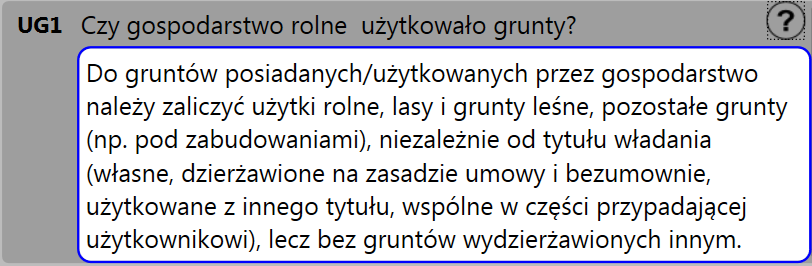 4.2 Objaśnienia - Przy każdym pytaniu, dla którego został przewidziany opis, widnieje ikona znaku zapytania (pomoc). Tekst pomocy otwiera się i ukrywa po kliknięciu w tę ikonę. 4.