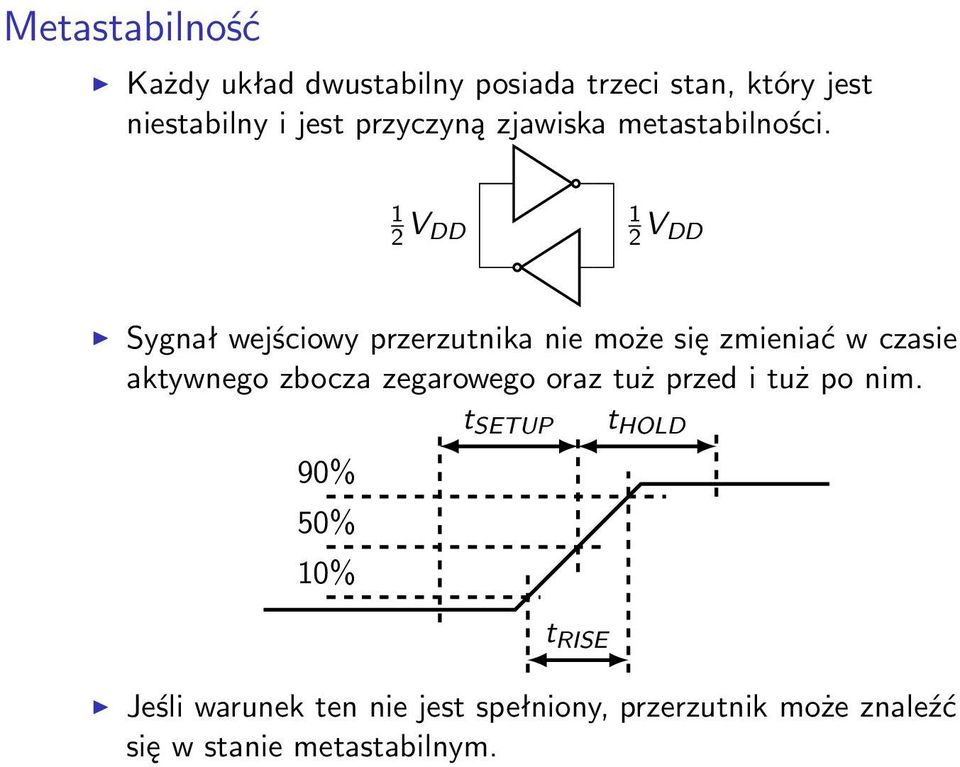 1 2 V DD 1 2 V DD Sygnał wejściowy przerzutnika nie może się zmieniać w czasie aktywnego zbocza