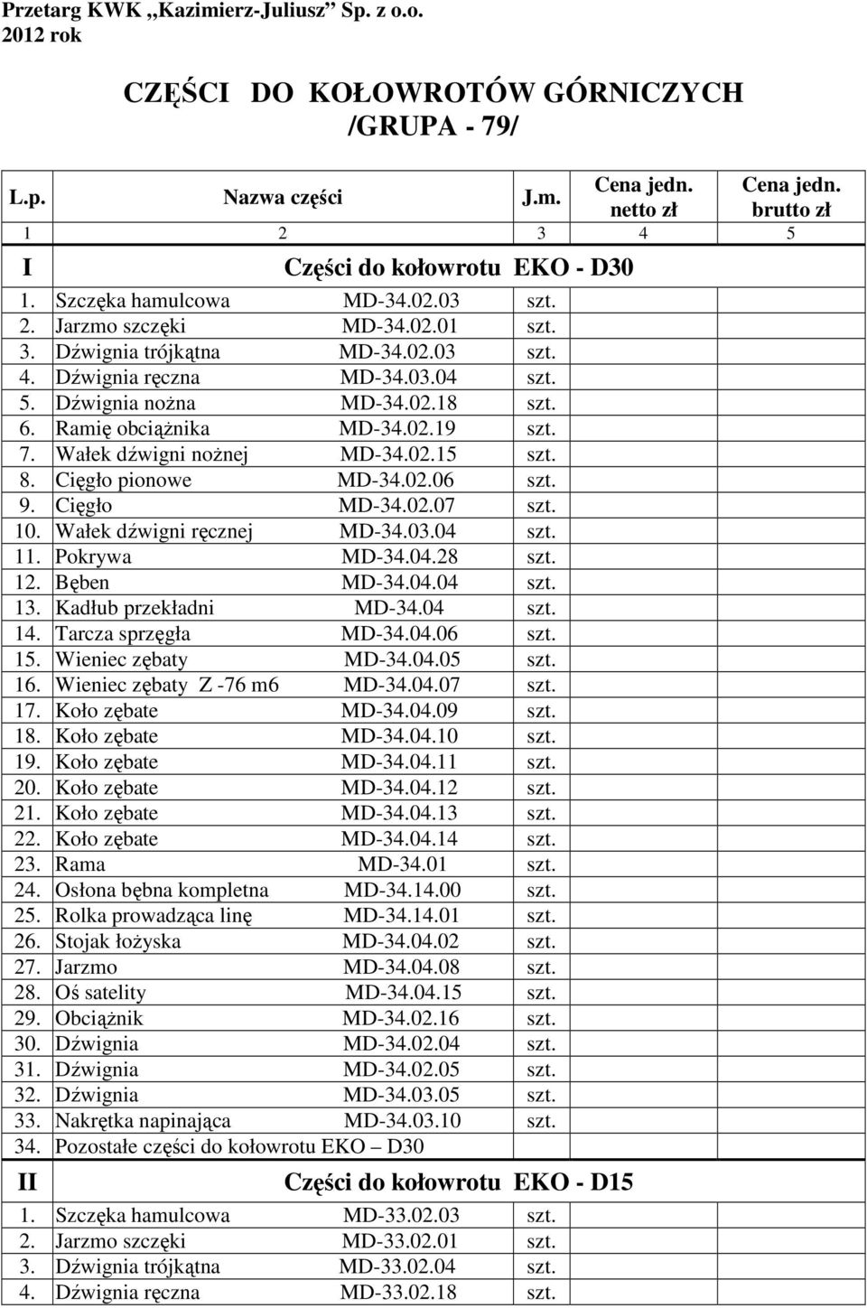 Wałek dźwigni noŝnej MD-34.02.15 8. Cięgło pionowe MD-34.02.06 9. Cięgło MD-34.02.07 10. Wałek dźwigni ręcznej MD-34.03.04 11. Pokrywa MD-34.04.28 12. Bęben MD-34.04.04 13. Kadłub przekładni MD-34.