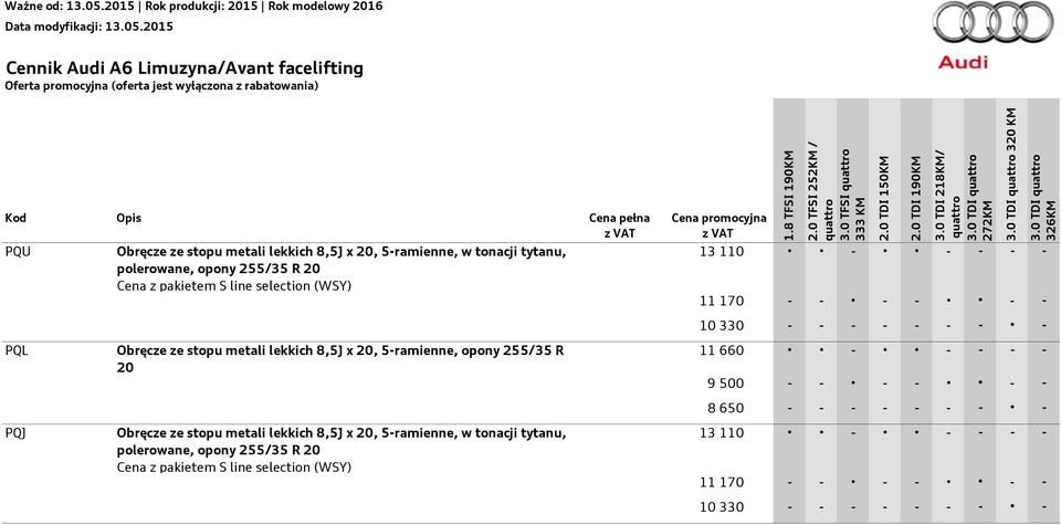 stopu metali lekkich 8,5J x 20, 5-ramienne, opony 255/35 R 20 Obręcze ze stopu metali lekkich 8,5J x 20, 5-ramienne, w tonacji tytanu, polerowane, opony 255/35 R 20