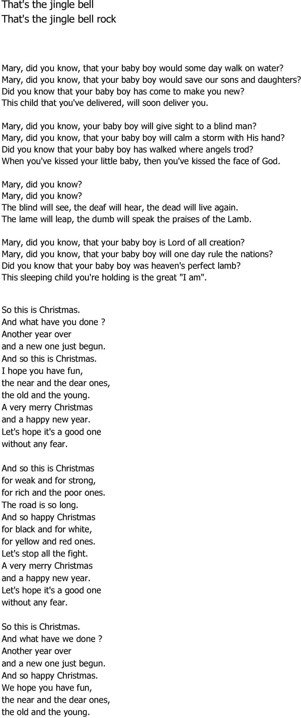 Mary, did you know, that your baby boy will calm a storm with His hand? Did you know that your baby boy has walked where angels trod?