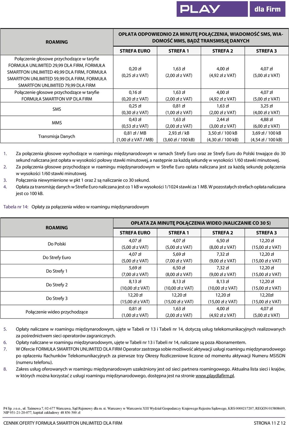 zł (0,20 zł z VAT) 0,25 zł (0,30 zł z VAT) 0,43 zł (0,53 zł z VAT) 0,81 zł / MB (1,00 zł z VAT / MB) 0,81 zł (1,00 zł z VAT) 2,93 zł / kb (3,60 zł / 100 kb) 4,00 zł (4,92 zł z VAT) 4,00 zł (4,92 zł z