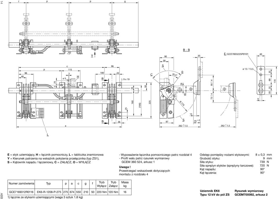 8 kg) - Wyposażenie łącznika pomocniczego patrz rozdział 4 - Profil wału patrz rysunek wymiarowy GCEM 360 524, arkusz 1 Uwaga!