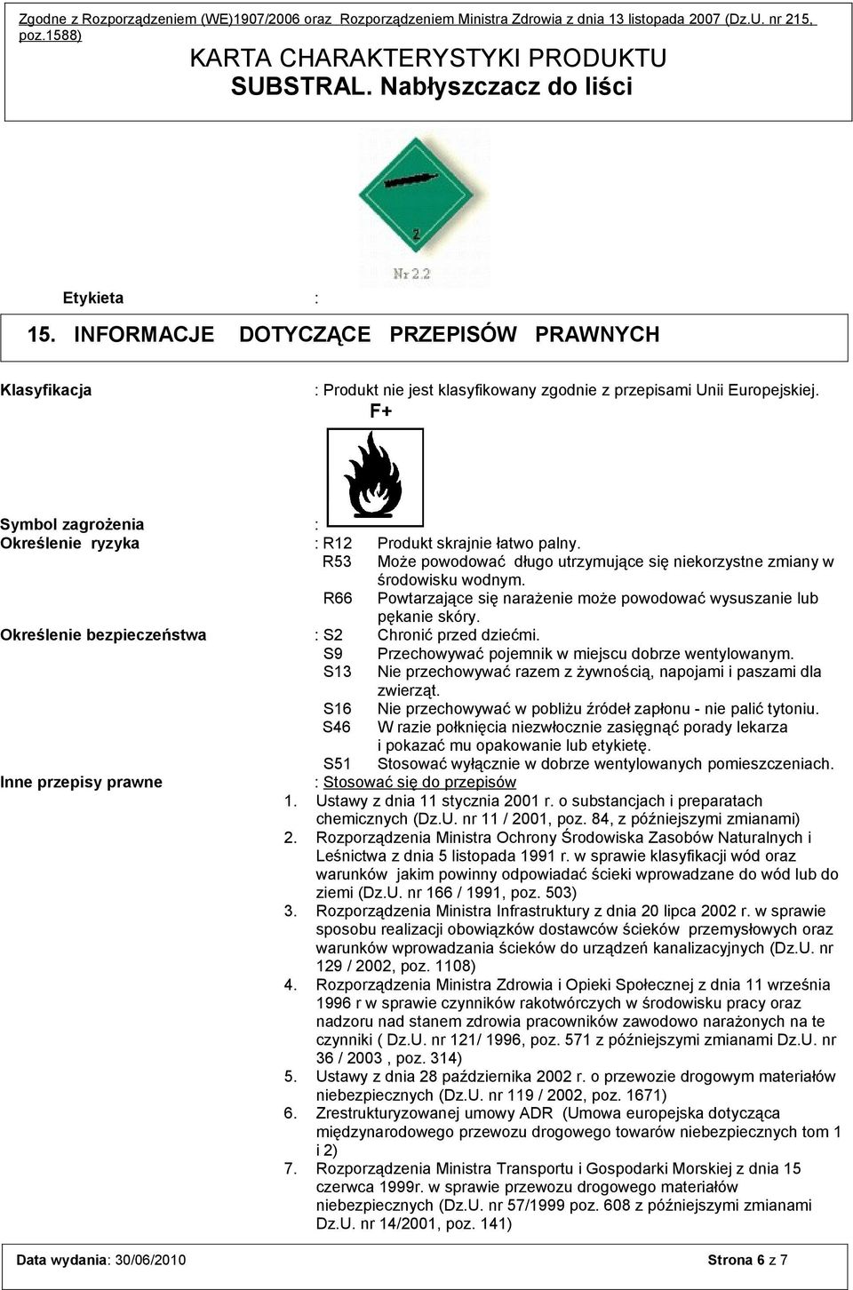 R66 Powtarzające się narażenie może powodować wysuszanie lub pękanie skóry. Określenie bezpieczeństwa : S2 Chronić przed dziećmi. S9 Przechowywać pojemnik w miejscu dobrze wentylowanym.