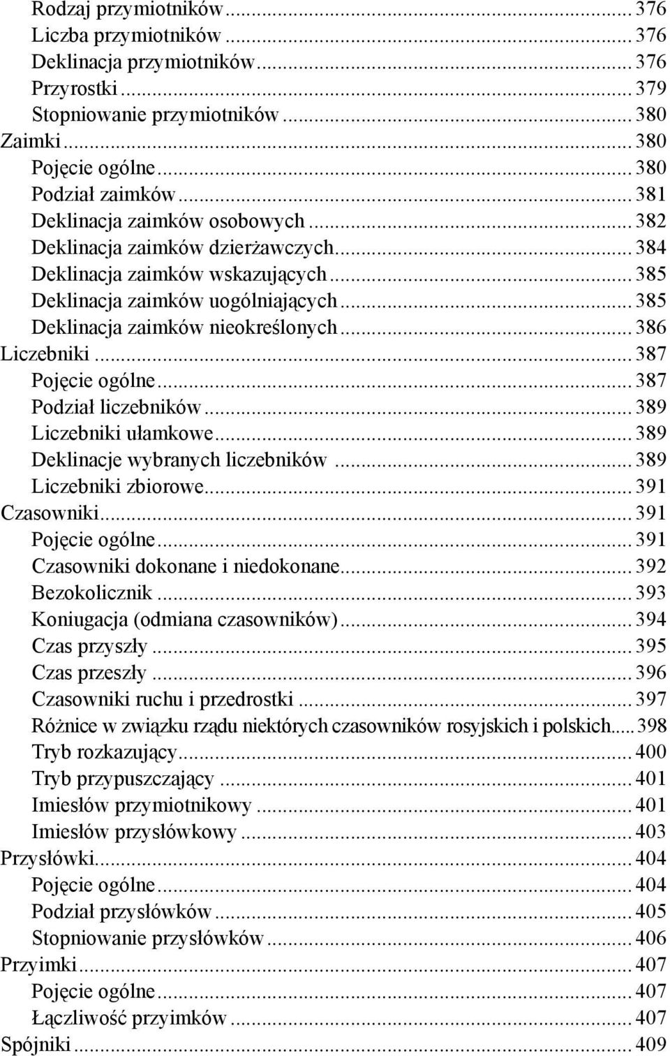 .. 386 Liczebniki... 387 Pojęcie ogólne... 387 Podział liczebników... 389 Liczebniki ułamkowe... 389 Deklinacje wybranych liczebników... 389 Liczebniki zbiorowe... 391 Czasowniki... 391 Pojęcie ogólne.