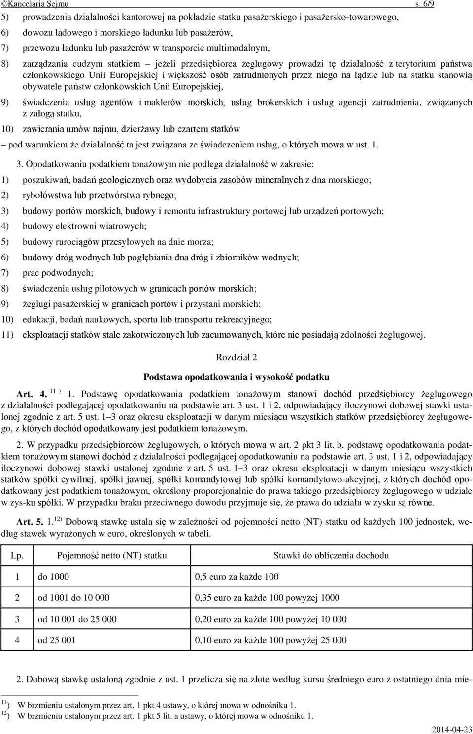 transporcie multimodalnym, 8) zarządzania cudzym statkiem jeżeli przedsiębiorca żeglugowy prowadzi tę działalność z terytorium państwa członkowskiego Unii Europejskiej i większość osób zatrudnionych