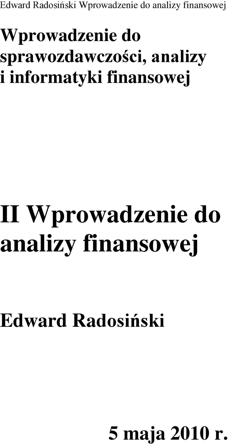 II Wprowadzenie do analizy