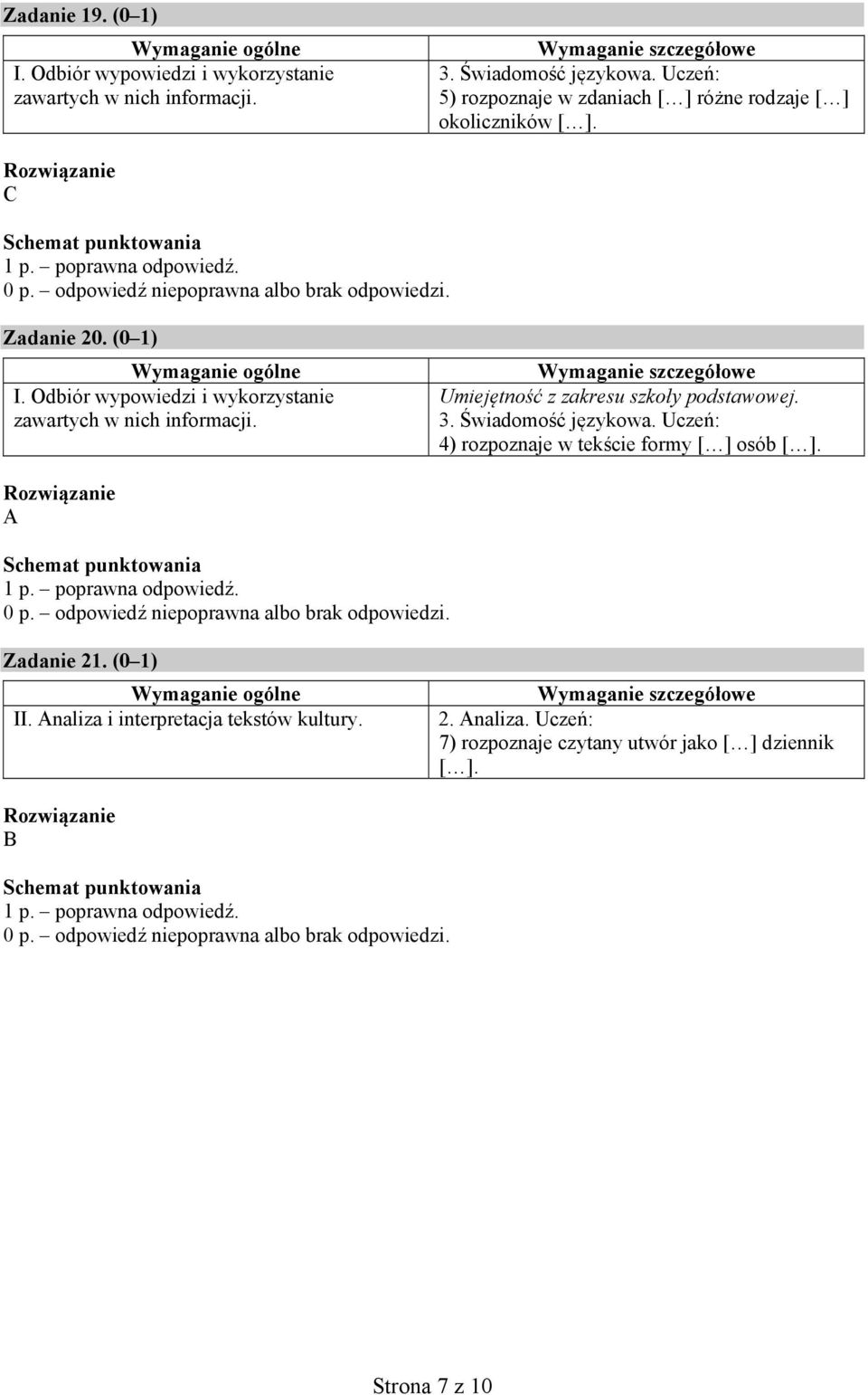 (0 1) Umiejętność z zakresu szkoły podstawowej. 3. Świadomość językowa.