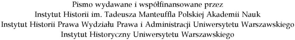 Historii Prawa Wydziału Prawa i Administracji Uniwersytetu