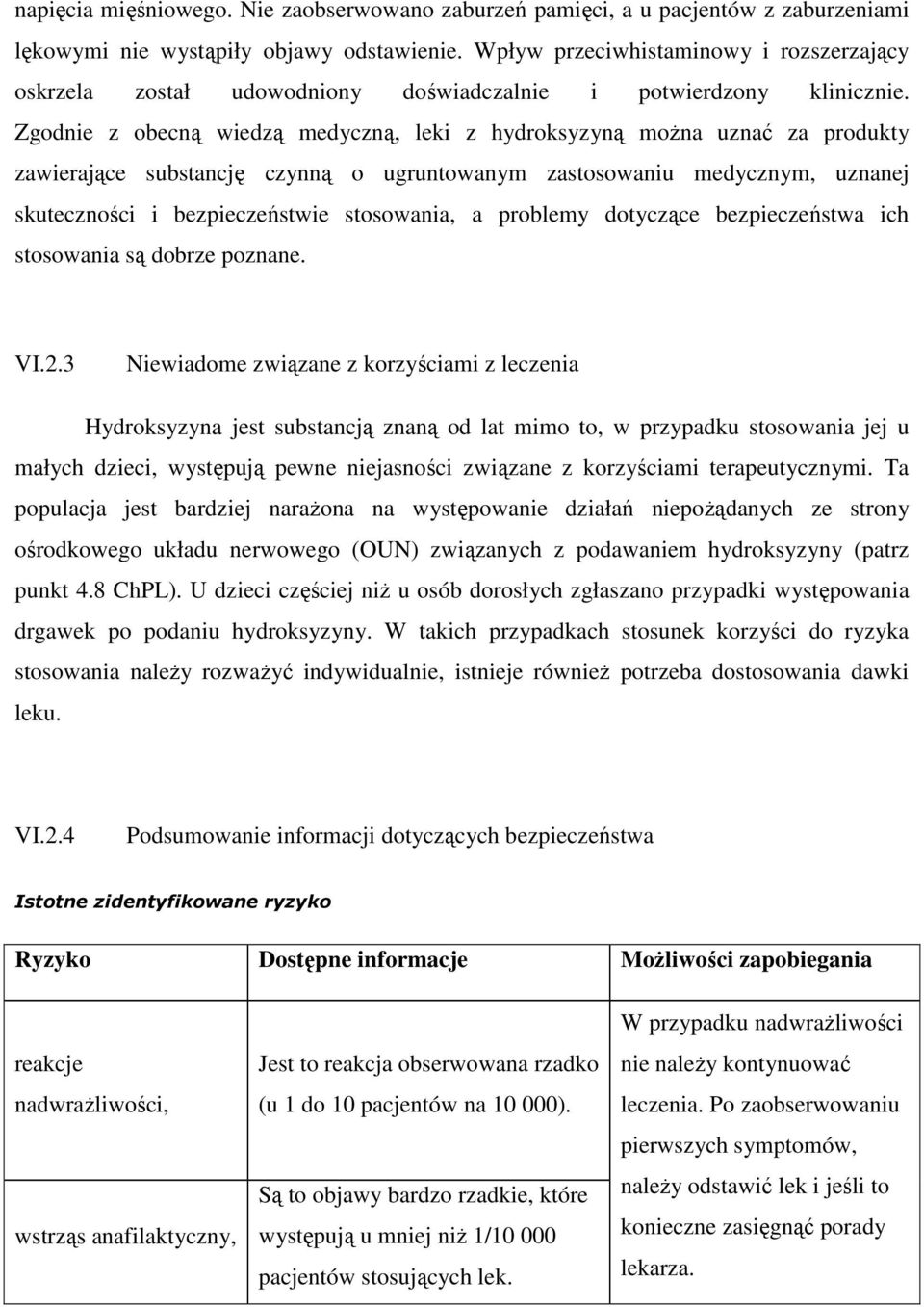 Zgodnie z obecną wiedzą medyczną, leki z hydroksyzyną można uznać za produkty zawierające substancję czynną o ugruntowanym zastosowaniu medycznym, uznanej skuteczności i bezpieczeństwie stosowania, a