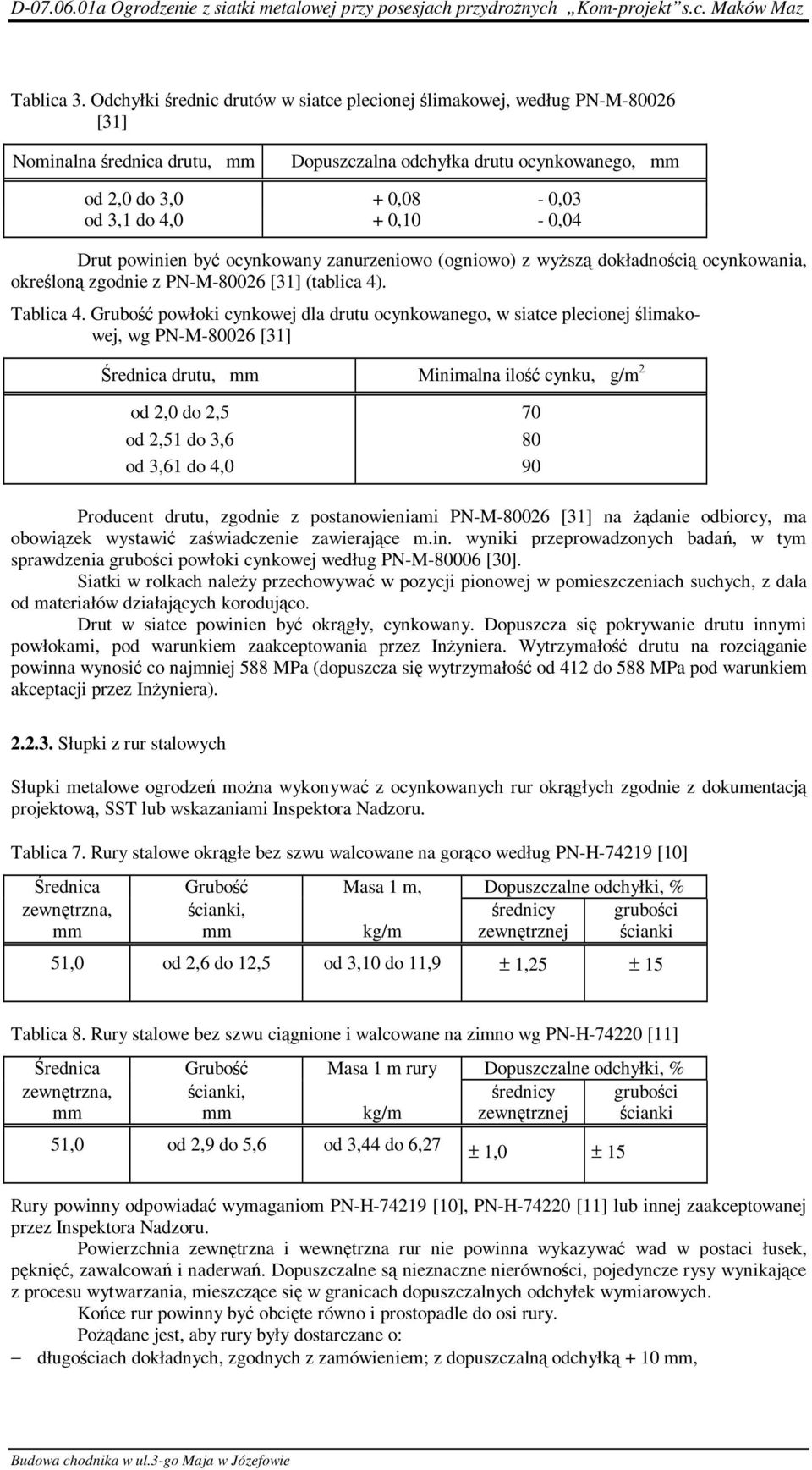 0,10-0,04 Drut powinien być ocynkowany zanurzeniowo (ogniowo) z wyższą dokładnością ocynkowania, określoną zgodnie z PN-M-80026 [31] (tablica 4). Tablica 4.