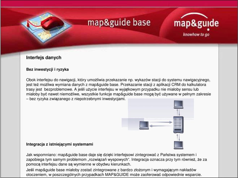 A jeśli uŝycie interfejsu w wyjątkowym przypadku nie miałoby sensu lub miałoby być nawet niemoŝliwe, wszystkie funkcje map&guide base mogą być uŝywane w pełnym zakresie bez ryzyka związanego z