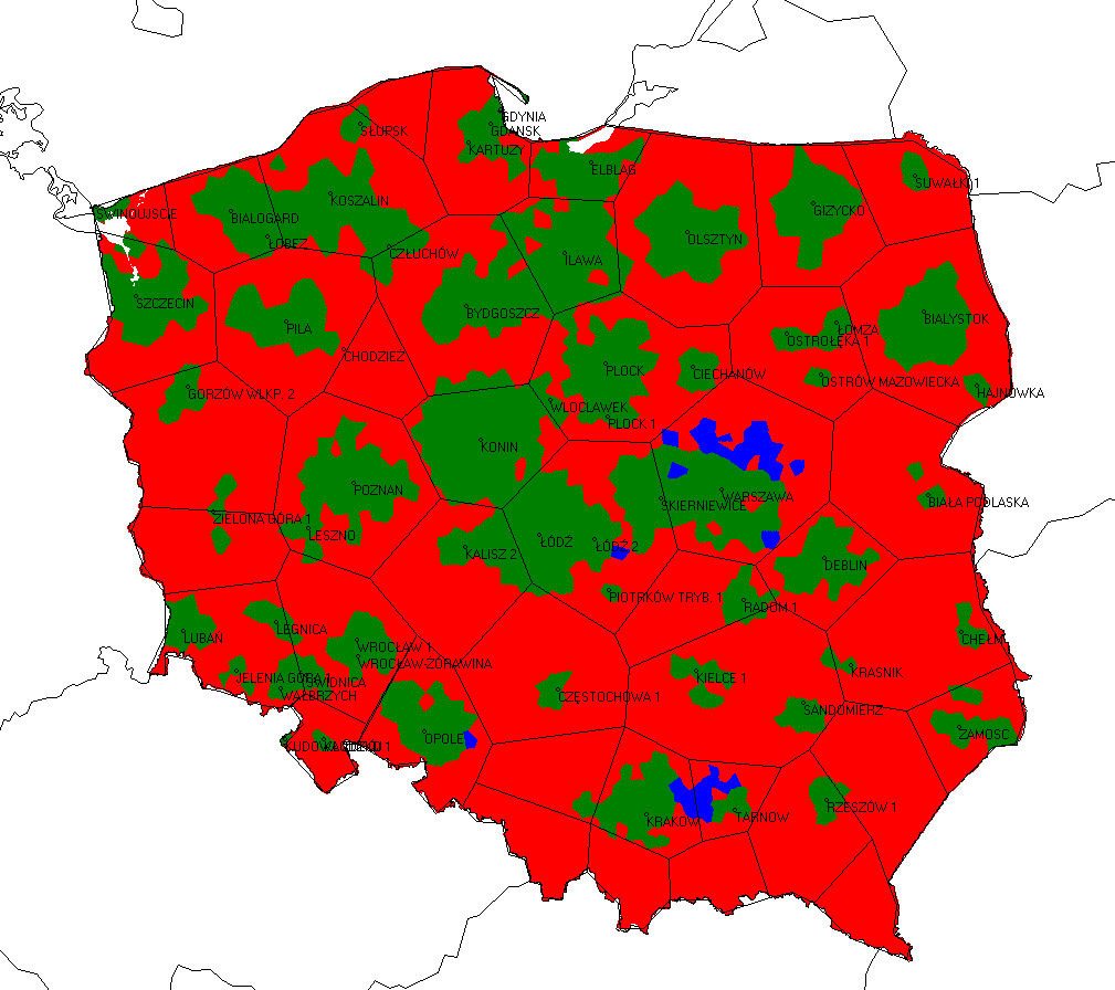 Pokrycie ludnościowe 41% Legenda: Kolor czerwony brak odbioru