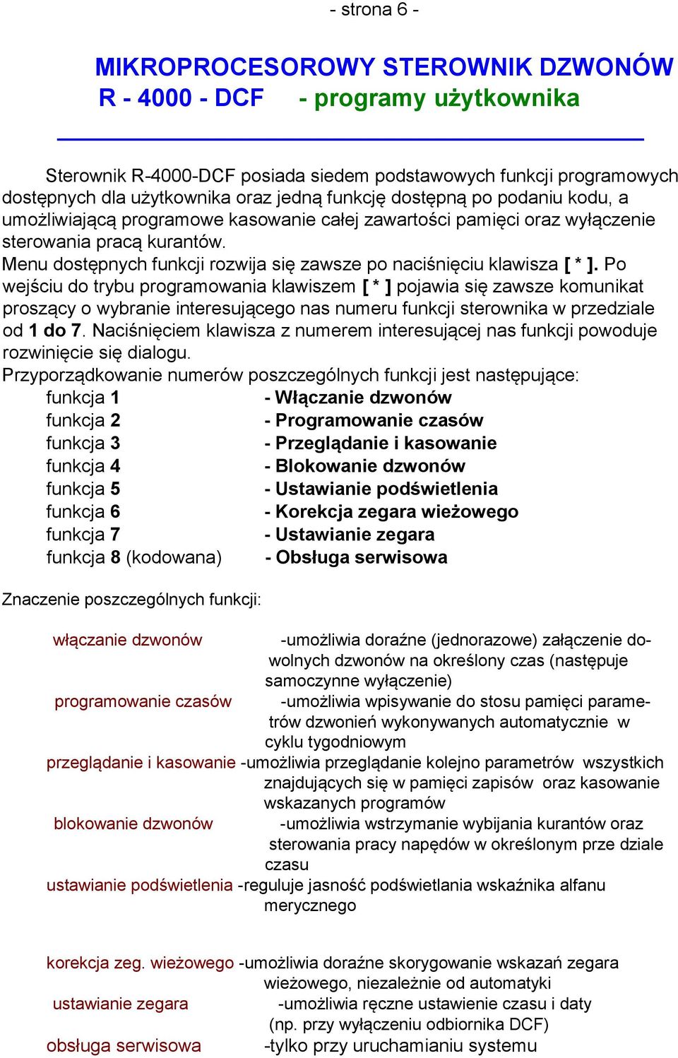 Menu dostępnych funkcji rozwija się zawsze po naciśnięciu klawisza [ * ].