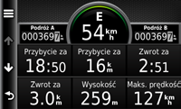 Informacje o stronach map ➋ Dotknij, aby wyświetlić listę zwrotów. ➌ Dotknij, aby powiększyć lub pomniejszyć. ➍ Dotknij, aby powrócić do menu głównego. ➎ Dotknij, aby wyświetlić inne pole danych.