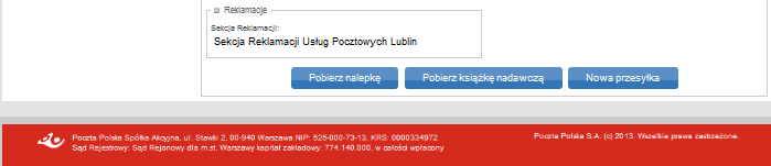 Rys. 8. Okno podglądu wprowadzonej przesyłki Po wypełnieniu wszystkich wymaganych pól i akceptacji ich zawartości Klient we własnym zakresie drukuje właściwą nalepkę adresową.